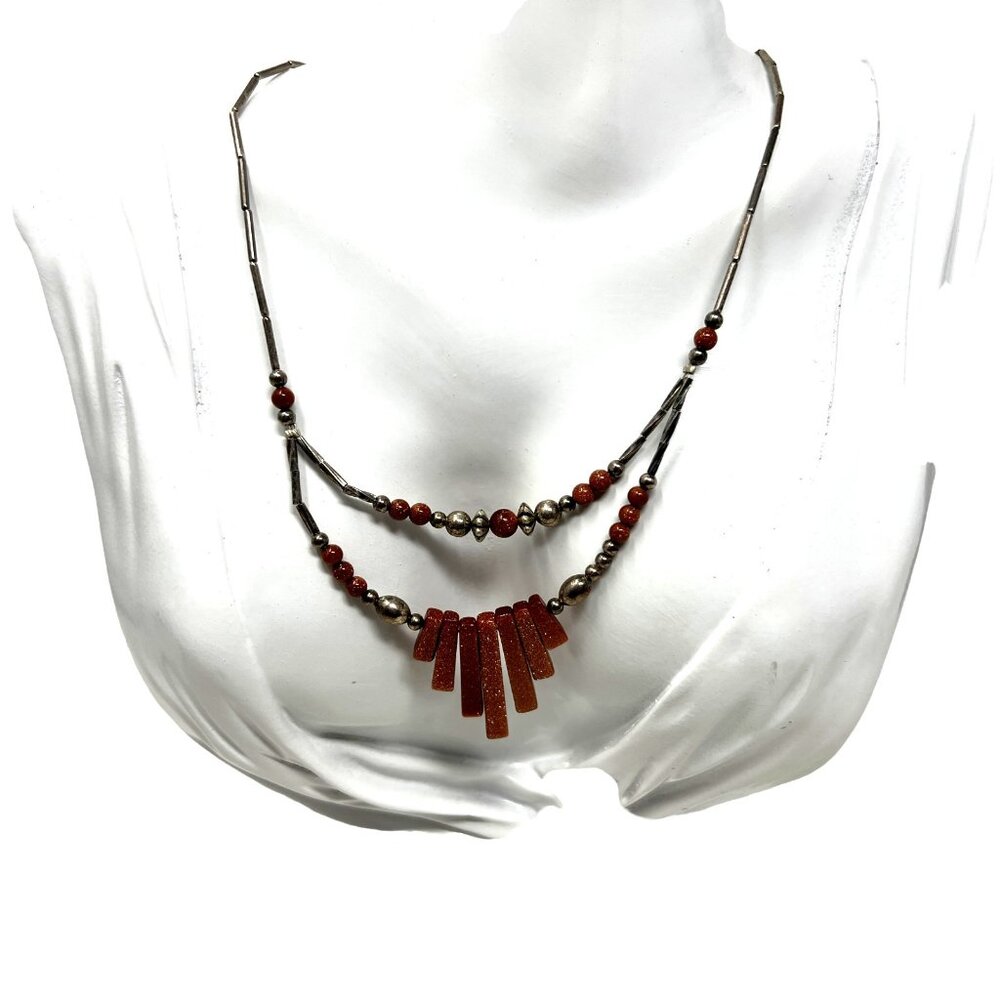 Sunstone Necklace Silver Tone Southwestern Style‎ Pendant